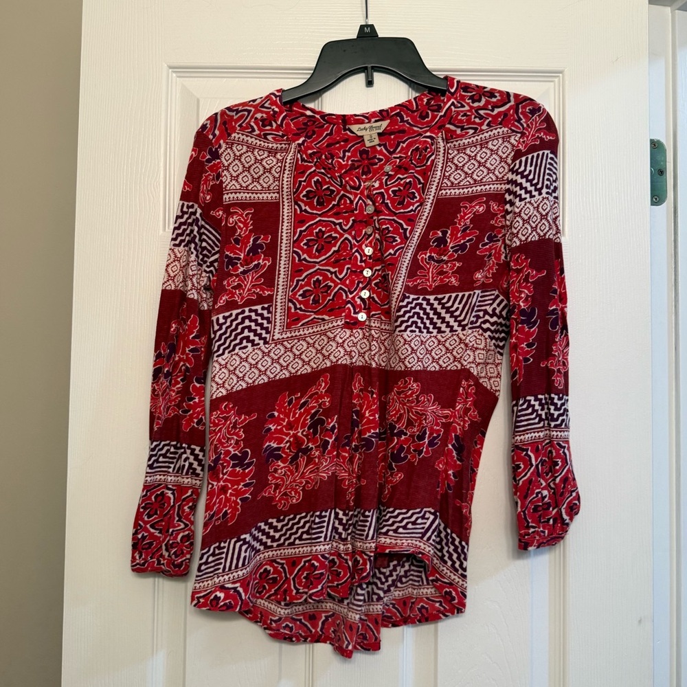 Lucky Brand Red and White Patterned Blouse